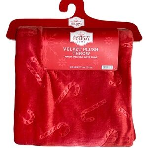 Holiday Time Velvet Plush Throw Blanket with candy cane embossed NIP